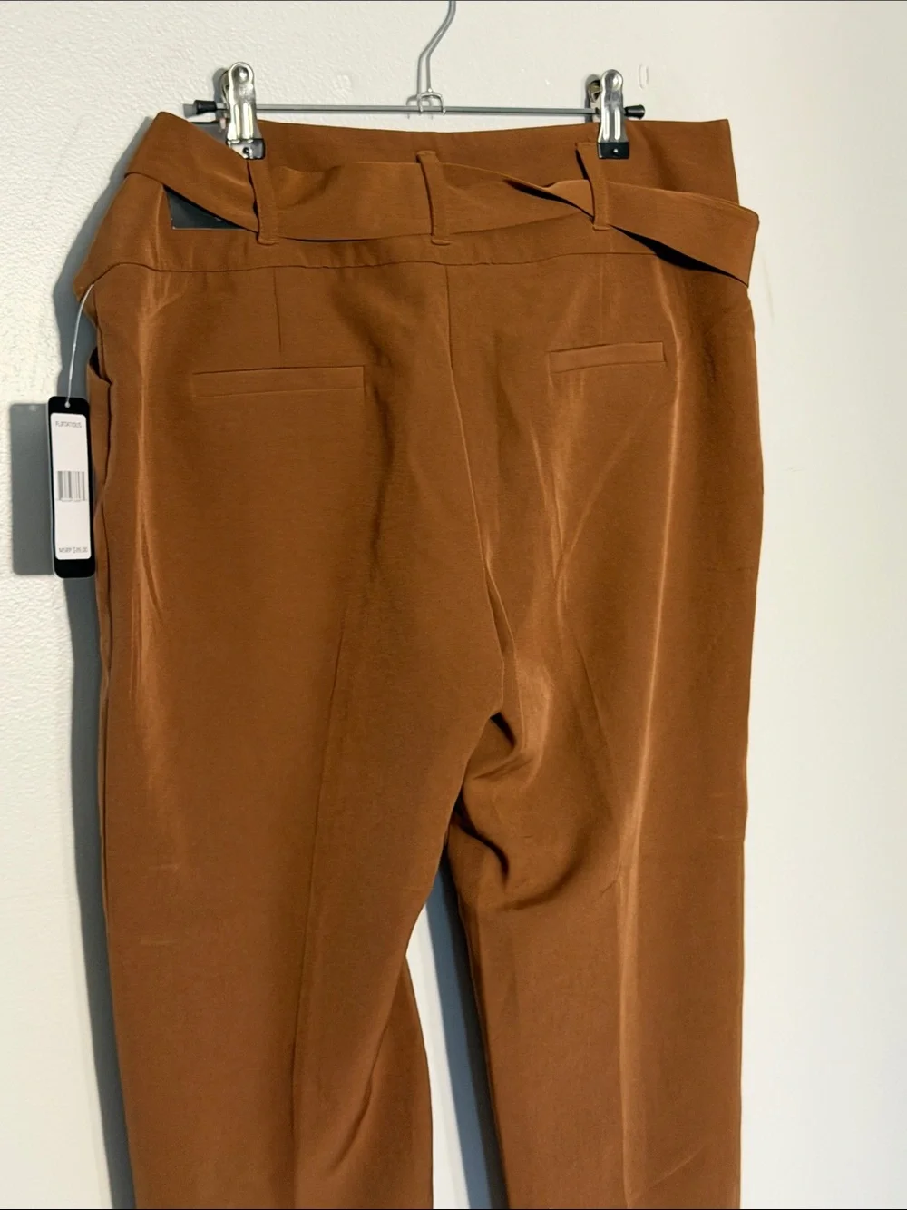 High-Rise Tie-Waist Brown Tapered Trousers - Picture 5 of 5